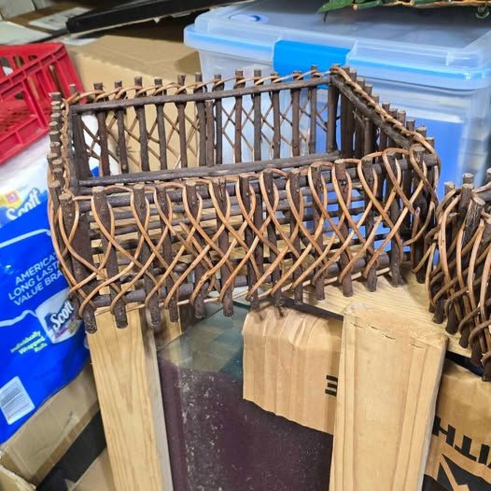 Two Sturdy Decorative Rectangular Wood Baskets